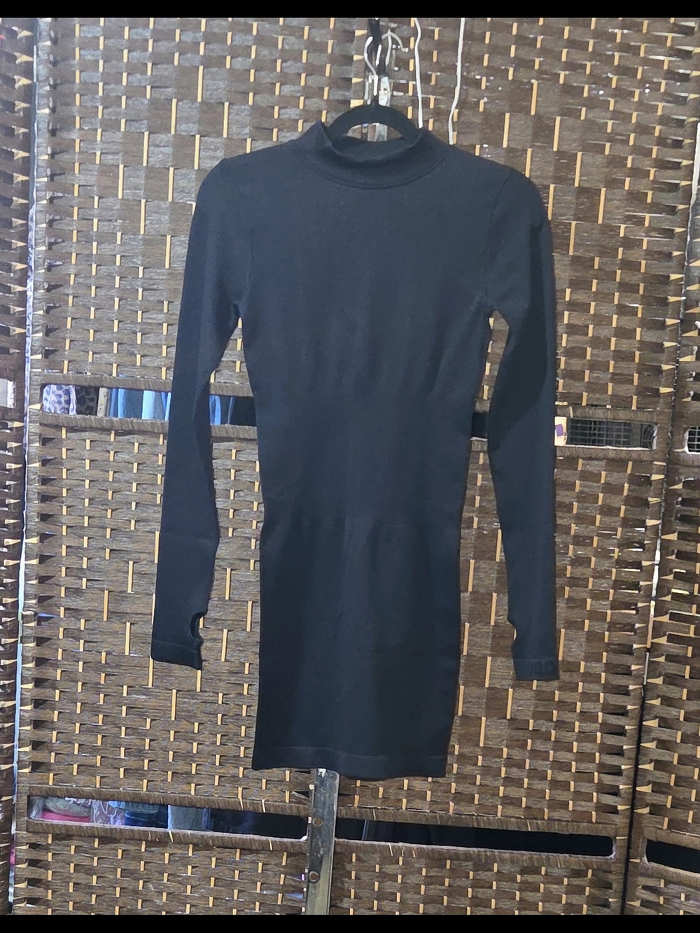 Black Long-Sleeve Mock Neck Bodycon Dress